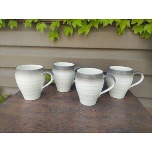 4 Mikasa Swirl Ombre Mocha Ceramic Mugs Ribbed Design 12 Oz Gray
